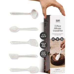 GIR: Get It Right 5-Piece Silicone Essentials Kitchen Utensils Set - Ladle, Spatula, Flip, Spoon & Spoonula - Non-Toxic Cooking Utensils for Nonstick Cookware, Cooking and Baking - Party Confetti