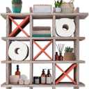 Comfify Rustic Tic-Tac-Toe Toilet Paper Holder, Freestanding or Wall Mounted Storage for Bathroom Tissue,  Distressed White Farmhouse Decor