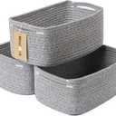 Small Storage Baskets for Organizing | Closet Organizer Bins | Shelf Toy Basket | Woven Rope Baskets | Cube Decorative Box | Shallow Basket | 13x8.5x5.1 | 3 Packs Mixed Grey