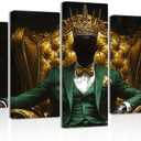 BJYCHG 5 Pieces Black Man Wall Art African American Pictures Gold Crown Paintings Black King Canvas Prints Afro Art for Men Bedroom Framed (Green, 8x14inx2 8x18inx2 8x22inx1)