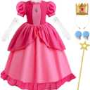 Pink Princess Costume for Girls Kids Toddler Cosplay Dress With Accessories Halloween Birthday Outfits, 5-6, 130