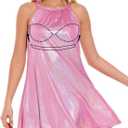 ANYFITTING Women's Built in Bra Sparkly Sequin Holiday Mini Short Dress Halter Y2k Concert Loose Fit Dresses 2024, S