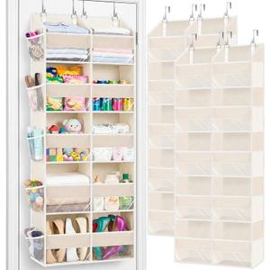 2 Pack Over the Door Organizer 5 Tiers, Extra Large Behind Door Storage of 10 Compartments, 80 lbs Weight Capacity Over Door Organizer, Door Hanging Organizer for Closet, Diaper Organizer, Beige