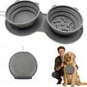 2-in-1 Collapsible Dog Bowl for Travel, Portable Dog Water Bowl with Carabiner Clip, Foldable Silicone Food Dish for Pets Outdoor Hiking Camping Walks (Gray)