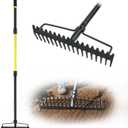 Jardineer Bow Rake Heavy Duty, Long Handle Metal Rakes for Gravel, Rocks, Lawns Leaves, Soil Leveling, Landscaping, Garden Rake with 18 Steel Tines (59 Inches)