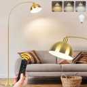 Upgraded Arc Floor Lamps for Living Room - Stepless Dimmable Gold Tall Lamp with Remote Control & Color Temperature 9W LED Bulb, Over Couch Arched Reading Standing Lamp for Bedroom Brass