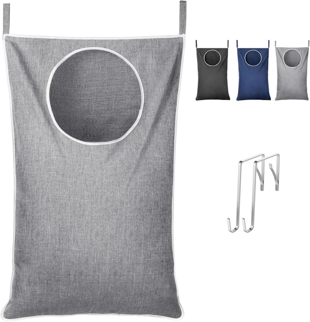 Lifewit 1 Pack Over Door Laundry Hamper, Large Collapsible Hanging Laundry Hamper, Hanging Laundry Basket Bag for Bathroom Bedroom Dirty Clothes Storage Organizer, Light Gray