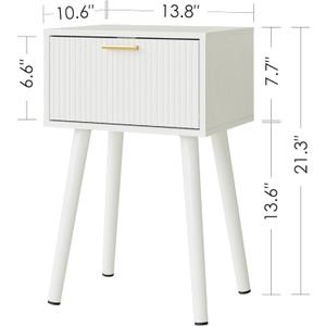 Night Stand, White Nightstand with Fluted Doors, Small Modern Mid-Century Bedside Table for Bedroom, End Table for Living Room