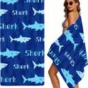 Casual Blue Shark Text Microfiber Beach Towel Oversized 71"x35" Sand Resistant Quick Dry Lightweight Ocean Lover Gift for All Ages Multiuse for Pool Camping Travel
