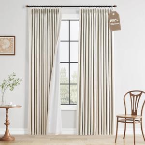 Pinch Pleated 100% Blackout Linen Curtains Natural Cream Room Darkening Modern Curtain 84 Inch for Bedroom Living Room Thermal Insulated Farmhouse Boho Drapes with Hooks Back Tab 2 Panels 40x84, Ivory