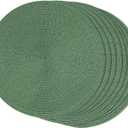 FunWheat Round Braided Placemats Set of 8 Place Mats for Dining Table Woven Washable Non-Slip Table Mats 15 Inch(Green,8pcs)