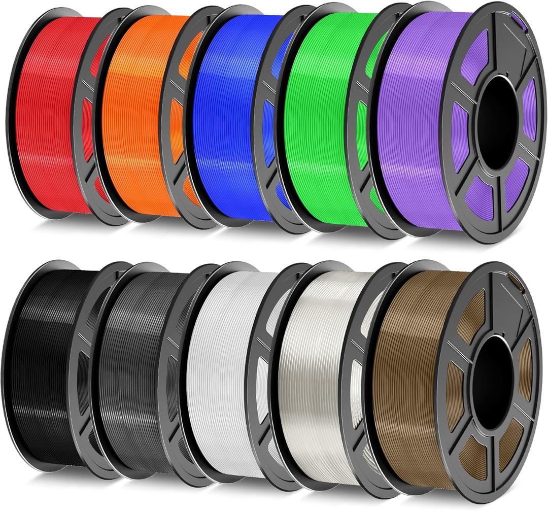 TECBEARS PETG Filament 1.75mm, 3D Printer Filament Bundle 10KG, 1kg per Spool, 10 Colors, Black+Transparent+White+Blue+Green+Orange+Red+Grey+Purple+Brown