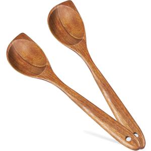 2 Pack Premium wooden spoons for cooking - Acacia Wood Kitchen utensils for Cooking and Stirring, Durable Hardwood Stirring Spoon, Non-Scratch Cooking utensil Tool, Ergonomic Handle 13 Inches