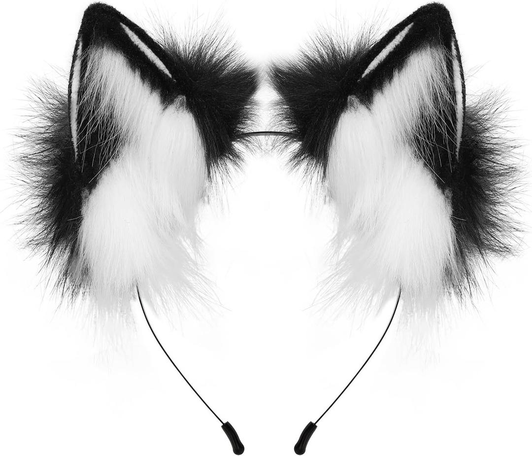 HAOAN Handmade Faux Fur Fox Wolf Ears Headband Halloween Christmas Cosplay Party Costume Accessories