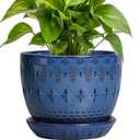 G EPGardening Plant Pot 5 Inch  Ceramic Planter for Indoor Plants Outdoor, Succulent Orchid Pot with Drainage Hole and Saucer, Round Flower Pot for Home Decor, Blue
