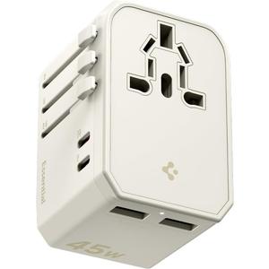 Spigen Universal Travel Adapter, 45W International AC Plug Adapter, International Travel Charger for EU UK AUS, Worldwide Travel Adapter, 2 USB-A & 2 USB-C Multiple Ports for Mobile, Dune Beige