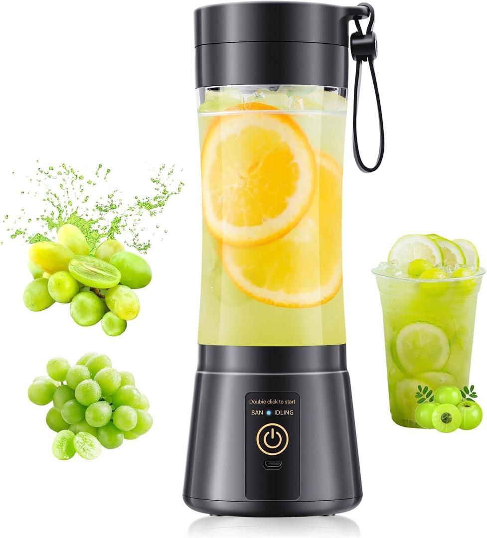 Portable Blender Personal Size Blender - 12 Oz Travel Cup Make Shakes and Smoothies, Cordless & USB Rechargeable, Freshly Squeezed in Picnic/Sports/Office