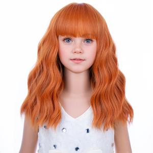 PATTNIUM Kids Orange Wig Child Ginger Wig with Bangs Short Wavy Auburn Wigs for Girls Shoulder Length Heat Resistant Synthetic Wigs