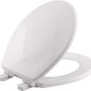 Mayfair Sculptured Teardrop Slow Close Toilet Seat, Easy Clean Hinges with Durable Wood Seat, Made in USA, Round, White