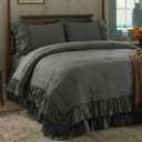 Bedding_Dreamer Dark Gray Ruffle Comforter Set Queen, 3 Pieces Shabby Chic Farmhouse Bedding, Soft Microfiber Comforter with Matching Shams, All Season