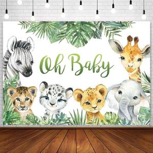 7x5ft Safari Baby Shower Backdrop Jungle Animals Wild One Birthday Photography Background Greenery Zoo Animal Boy Baby Shower Party Cake Table Decorations Banner Photoshoot
