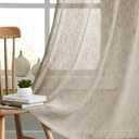 Melodieux Tan Linen Sheer Curtains 96 Inches Long for Living Room, Bedroom Natural Flax Textured Light Filtering Rod Pocket Burlap Sheer Voile Drapes, 52x96 Inch, 2 Panels