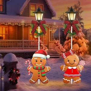 Tuanse 2 Pack Solar Christmas Outdoor Decoration 52 Inch Solar Xmas Gingerbread Man Pathway Lights Metal Garden Stakes with LED Lantern Xmas Yard Signs for Holiday Winter Walkway Patio Decor