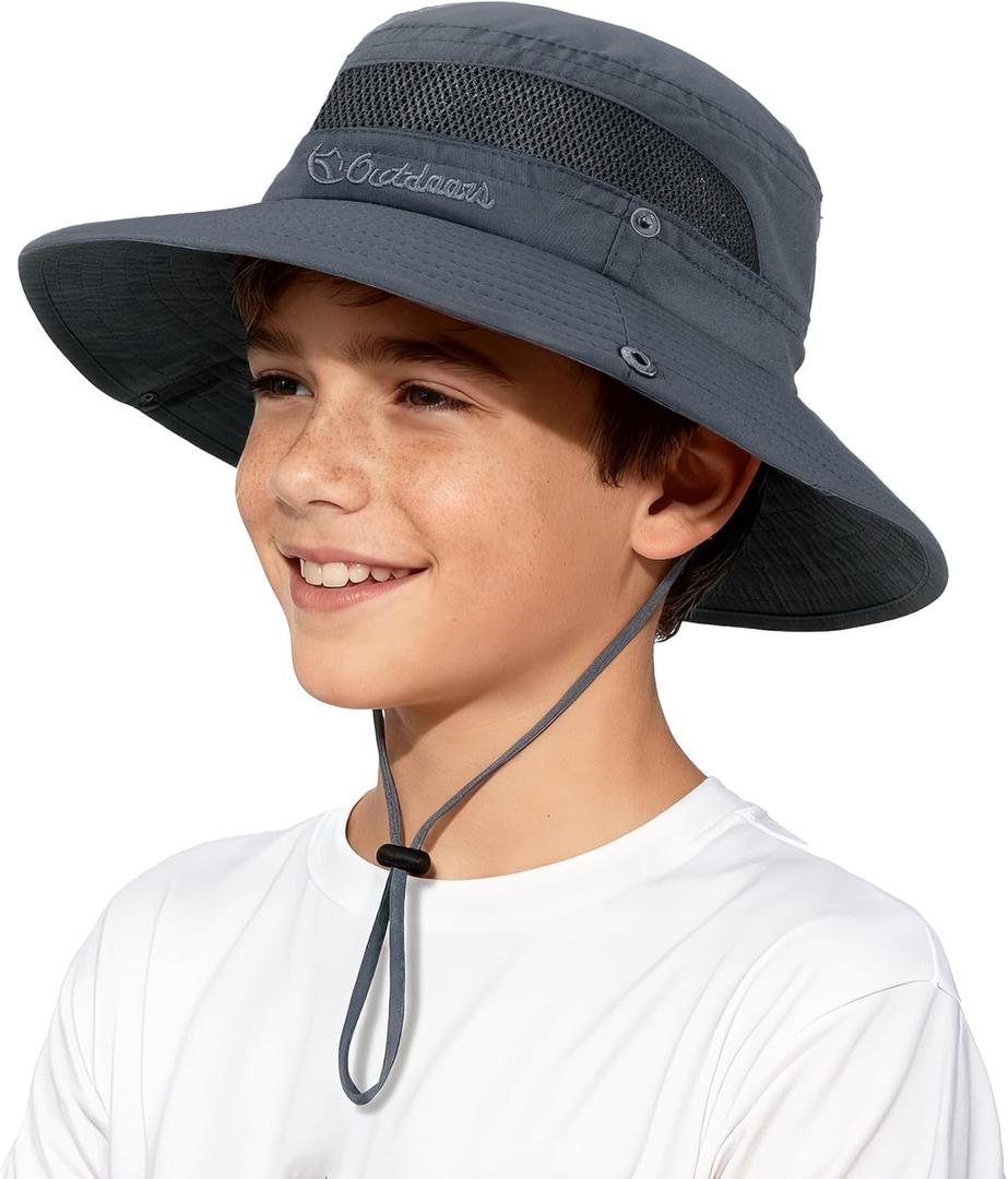 Kids Sun Hat UPF 50+ Sun Protective Bucket Hat for Kids Boys Girls Wide Brim Summer Beach Fishing Safari Adjustable Hat (Black)
