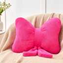 Hot Pink Bow Pillow,16'' Bow Decorative Pillows with Faux Rabbit Fur,Soft Bow Throw Pillows Aesthetic Bow Shaped Pillow for Bed Sofa Couch Home Decor (Large-16 * 12 Inch)