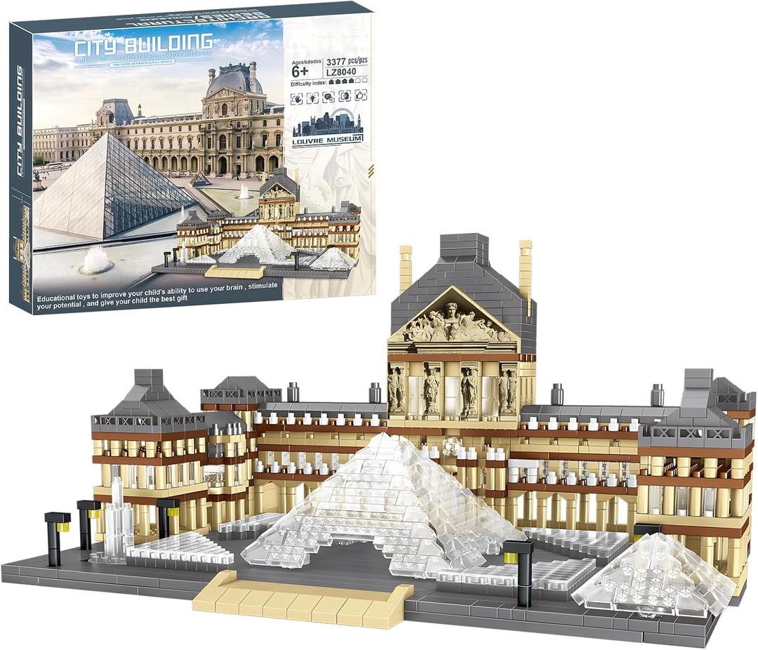 CSNRHG Paris Louvre Museum Model Building Blocks Set Micro Bricks World Famous Architecture Educational Toys for Kids Adults 3377 Piece Birthday