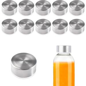 INCREWAY 12Pcs Stainless Steel Lids, Replacement Bottle Caps for Wide Mouth Glass Containers with Dia 1.5in, Replacement Lids for Kitchen Storage Water Juice Beverage Drink Bottles (Silver)