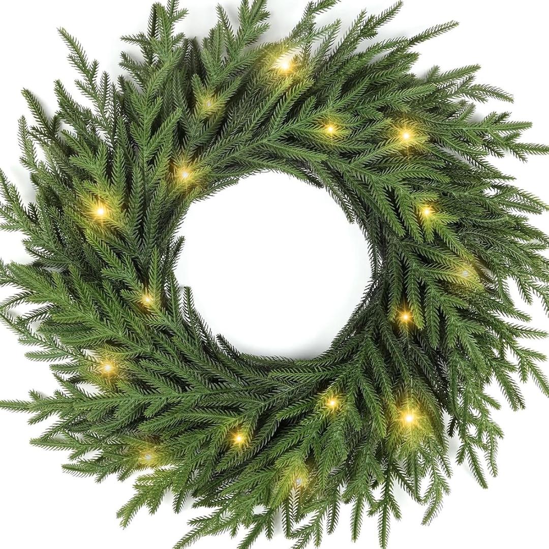 Christmas Norfolk Pine Wreath, 24 Inch Pine Wreath, Christmas Wreaths for Front Door, Large Artificial Green Wreaths for Walls Windows Porches Farmhouse Indoor Outdoor Home Decor