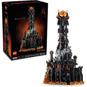 LEGO Icons The Lord of the Rings: Barad-dûr Building Set for Adults - The Lord of the Rings Collectible for Fans - Includes 10 Minifigures - Gift for Men and Women - 10333, This set measures over 33 in. (83 cm) high, 18 in. (45 cm) wide and 12 in. (30 cm) deep