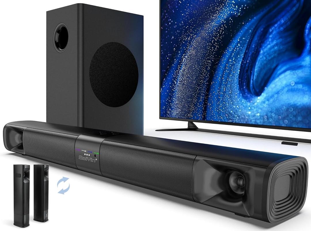 Saiyin Sound Bar for Smart TV with Subwoofer, 100W Detachable Soundbar Home Theater Surround Sound System for TV with Horn Tweeter, Adjustable Bass and HDMI-ARC/Bluetooth Optical/AUX/Connection (24-inch)