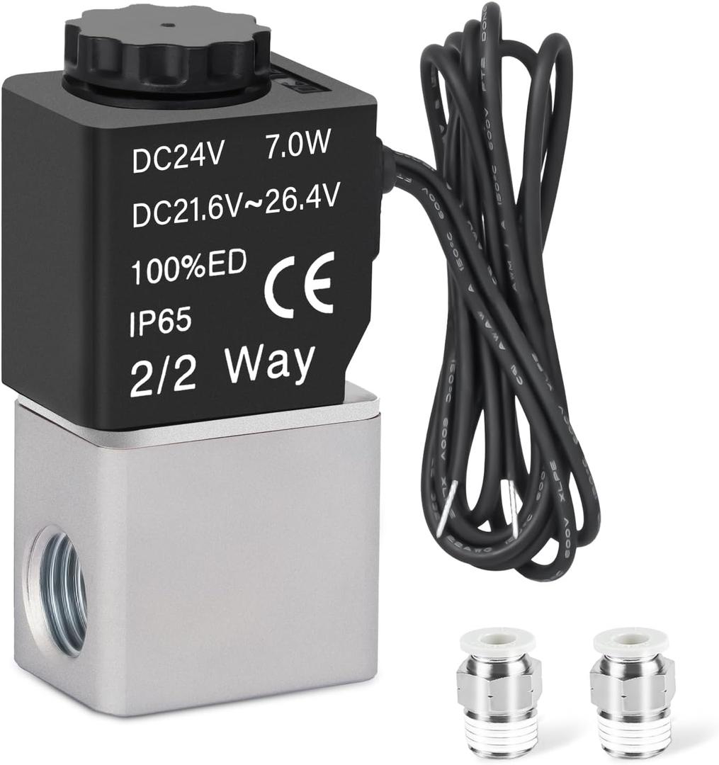 1/4'' NPT 24V Air Solenoid, 2 Position 2 Way Normally Closed Electric Pneumatic Solenoid Air Valve AirTAC 2v025-08 Outlet Wire