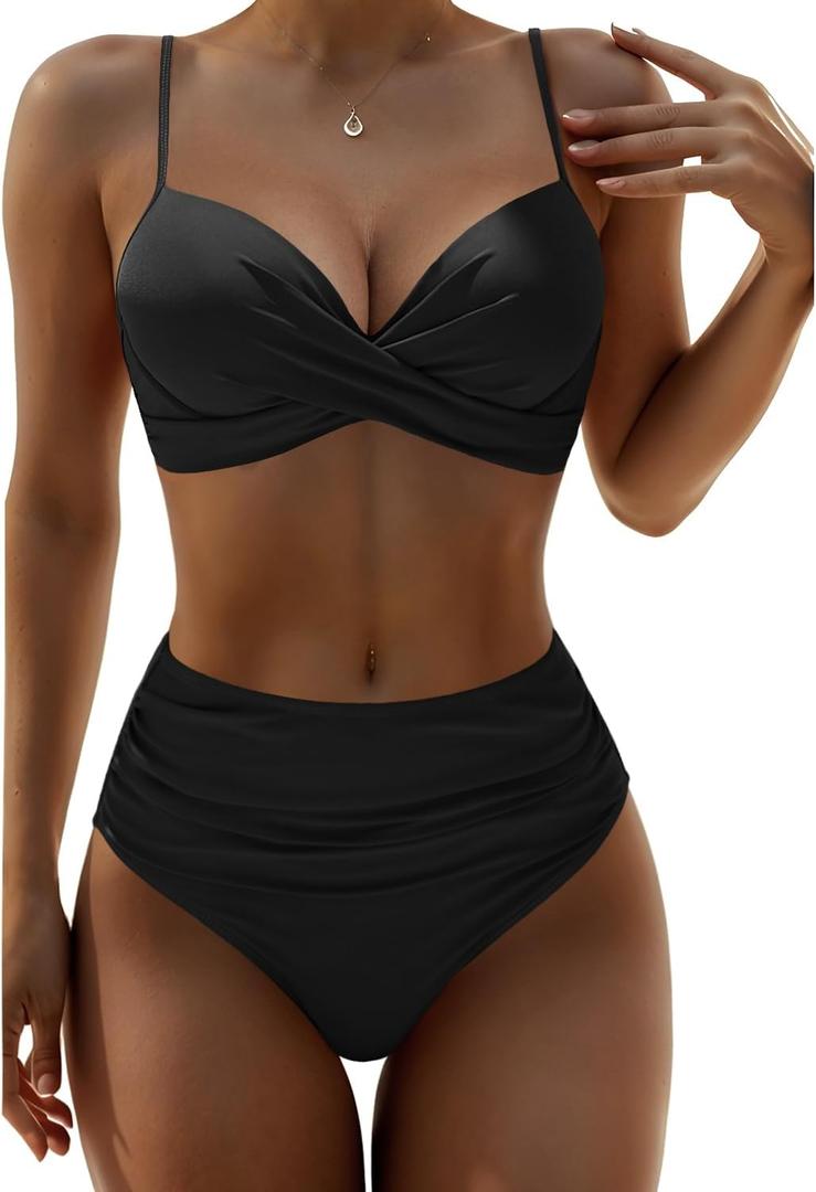 Aqua Eve Women Underwire Bikini High Waisted Bathing Suit Tummy Control Two Piece Swimsuit
