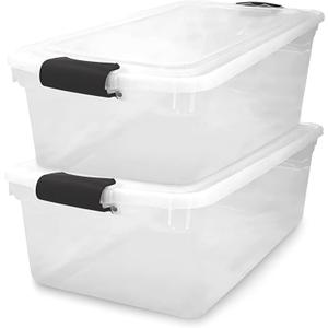 HOMZ 2-Pack Latching Lid, Large Clear Plastic Storage Bins with Lids, 66 Quart, Gray Latch - Stackable Container Boxes for Home, Bathroom, and Office Organization