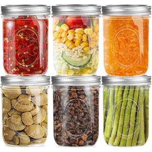 Wide Mouth Glass Mason Jars 16 oz, 6 Pack Glass Canning Jars with Metal Airtight Lids and Bands and Measurement Marks, for Canning, Preserving, Overnight Oats, Jam, Jelly, Food Storage, DIY etc