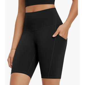 ODODOS High Waist Workout Shorts with Pockets for Women 6"/8" Inseam Tummy Control Gym Athletic Biker Shorts Deep Navy Small