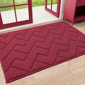 OLANLY Indoor Door Mat, 32x20, Dirt Resistant and Absorbent, Sturdy Non-Slip Rubber Backing, Easy to Clean, Washable Low-Profile Doormat for Entryway, Burgundy