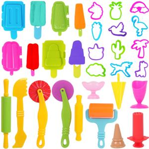 Dough Tools Set for Kids  31 PCS Summer-Themed Dough Play Tools with Animal Cutters, Ice Cream & Popsicle Molds, Dough Extruder  Clay and Dough Tools Kit (Random Colors)