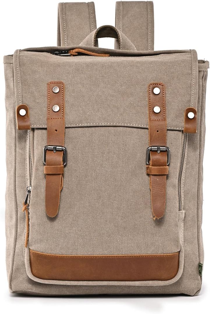 TSD Brand Discovery Canvas Backpack Travel Daypack Lightweight Carry On Laptop Backpack Hiking Backpack (Khaki)