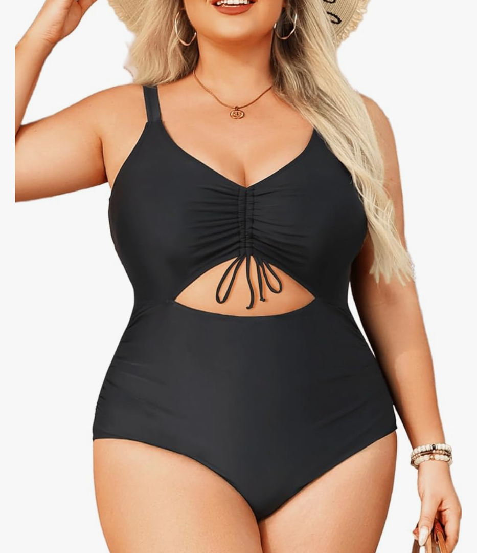 Daci Women Cutout One Piece Swimsuits Tummy Control Bathing Suits V Neck Monokini Swimwear, Size 22W