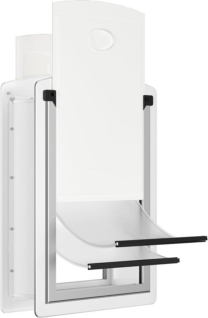 Dog Door for Wall, Steel Dog Door with Telescoping Tunnel, Weatherproof Pet Door with Two Sliding Lock Panels and Magnetic Flaps, Easy to Install, White, Large