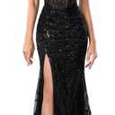 Women's Elegant Strapless Maxi Prom Dress Evening Gowns with Slit (Black, S)