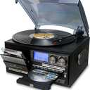 LoopTone Vinyl Record Player 10 in 1 3 Speed Bluetooth Vintage Turntable CD Cassette Player AM/FM Radio USB Recorder Aux-in RCA Line-Out (Black-Grey)