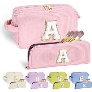 YOOLIFE Initial Travel Makeup Bag Cosmetic Bag - Teen Girl Gifts Trendy Stuff Friend Birthday Gifts for Women Teen Girl Kids (Pink)