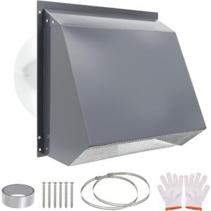 Upgraded 10 Inch Hooded Wall Vent, Outdoor Wall Exhaust Vent Cover Wall Cap with Screen & Damper for Exterior Kitchen Range Hood, Ventilation Dryer, HVAC Duct Air Exhaust, Galvanized Steel, Black