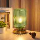 Cordless Table Lamp for Bedroom, 7500mAh Rechargeable Battery Operated Lamp, Modern Touch Dimmable Wireless Lamp Gold Base Green Glass Shade for Living Room, Desk, Led Bulb Included