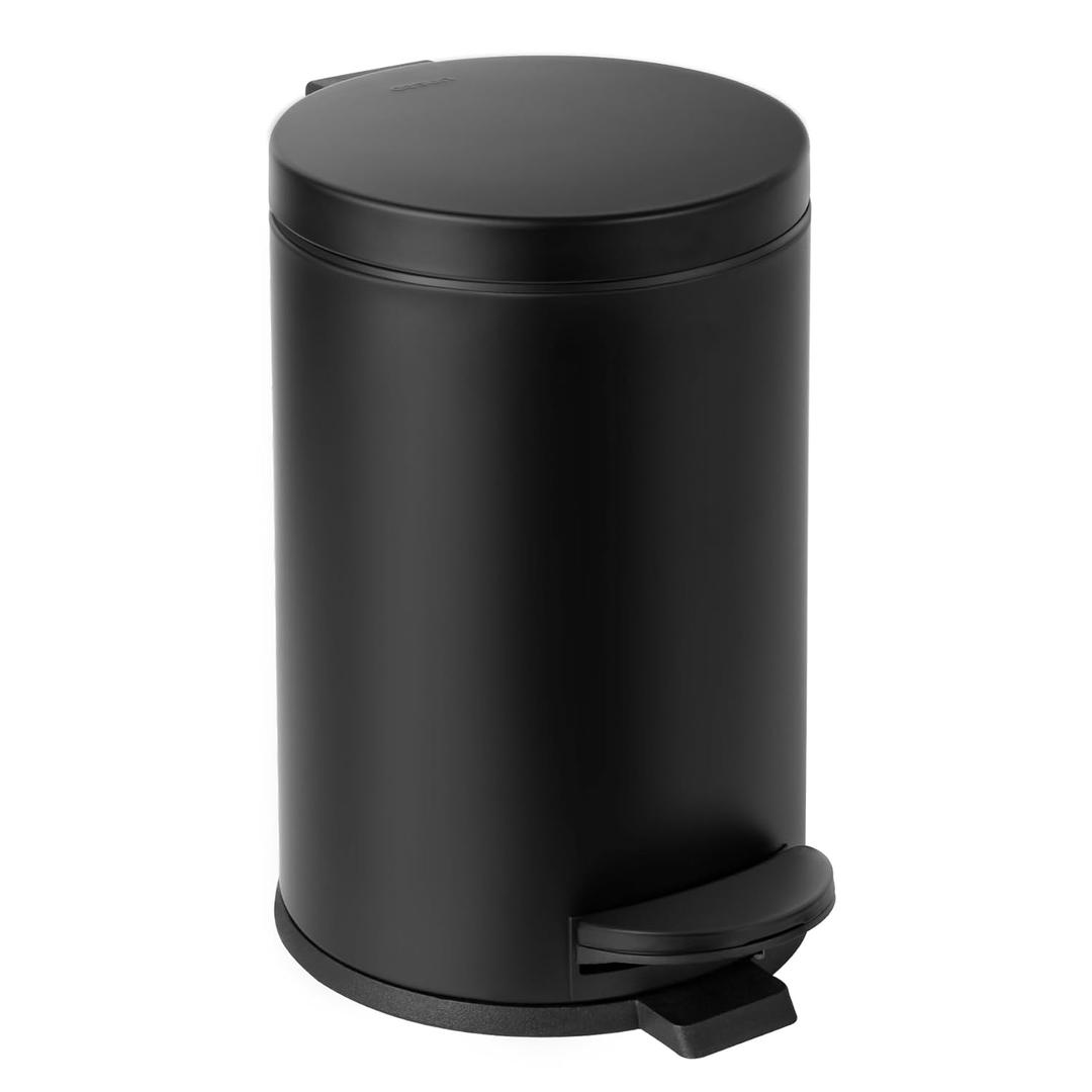 Cesun 1.2 Gallons Small Black Can, Bathroom Garbage Can with Lid and Foot Pedal, Mini Round Wastebasket for Bathroom, Bedroom, Office, 4.5 Liters / 1.2 Gallons, Matte Black